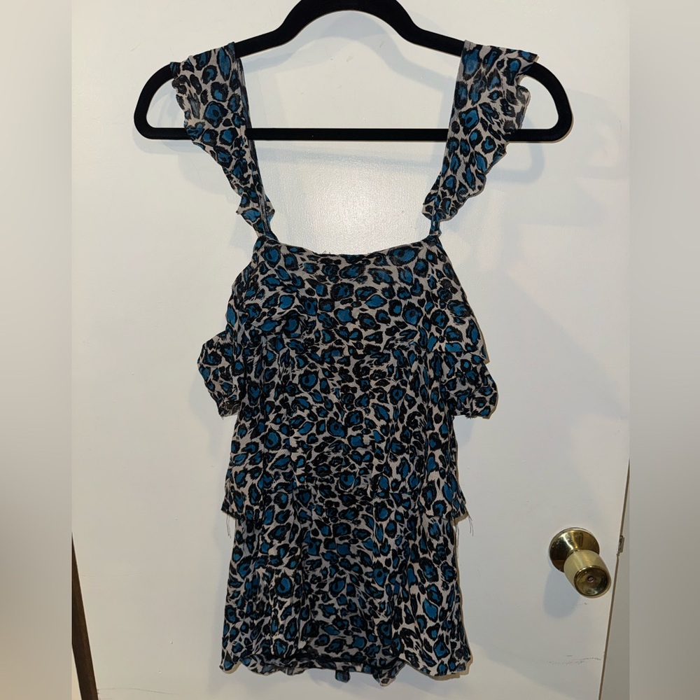 Blue Leopard Print Ruffle Tiered Sleeveless Blouse Size XL - Inc Brand